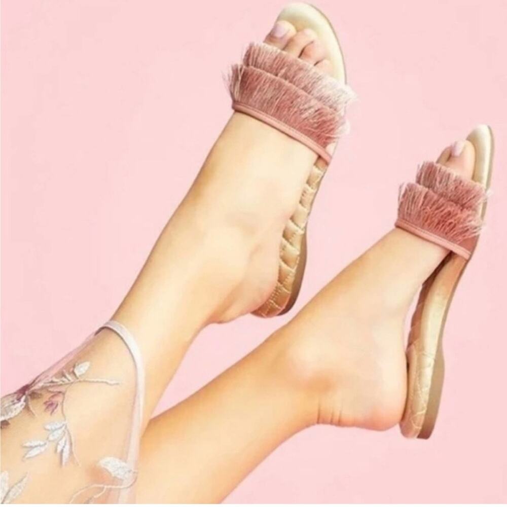 Birdies Blush Fringe Sandals with Gold Accents